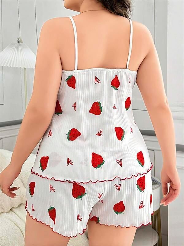 Arias Closet Büyük Beden Çilek Desen Pamuklu Şortlu Pijama Takımı