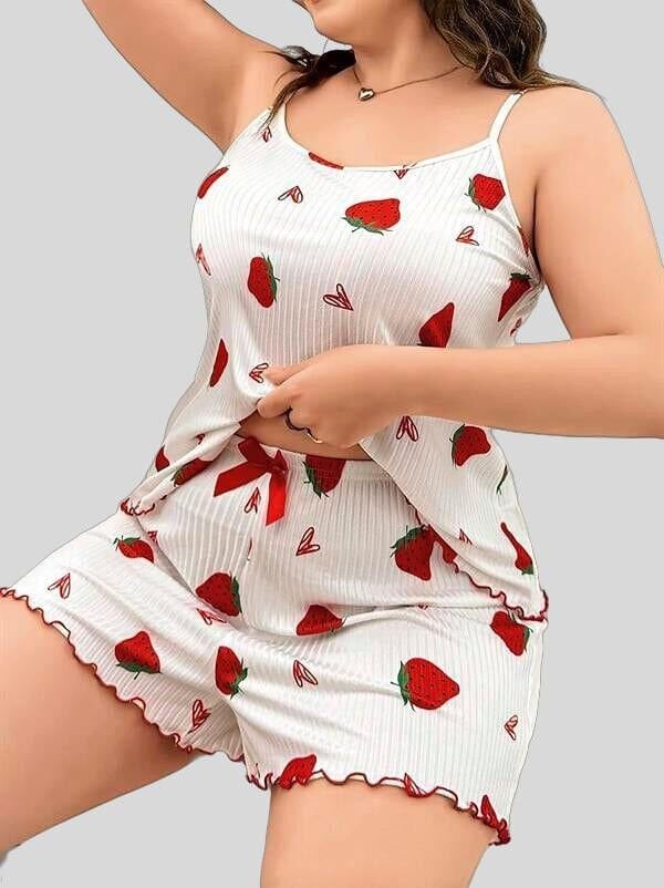 Arias Closet Büyük Beden Çilek Desen Pamuklu Şortlu Pijama Takımı