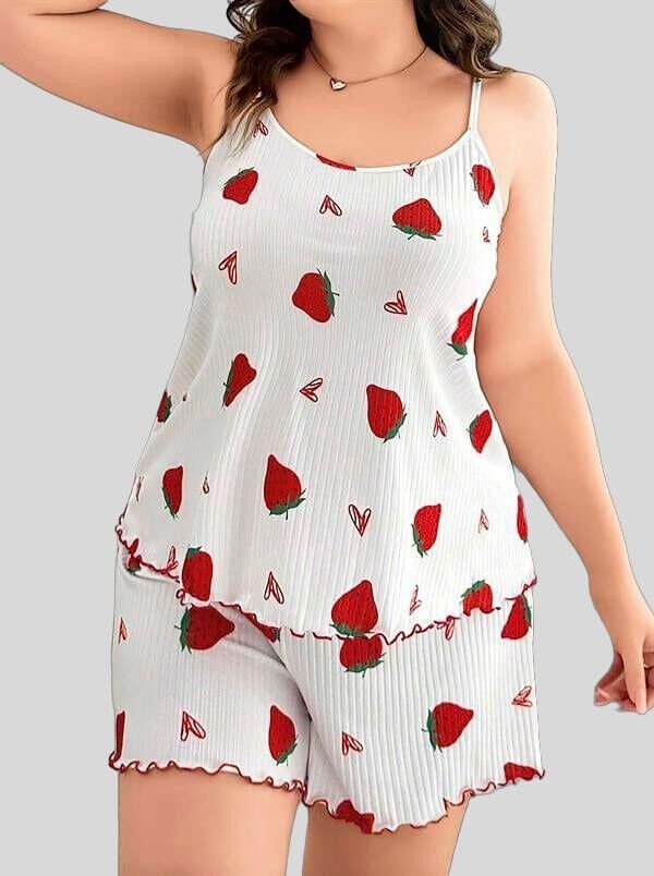 Arias Closet Büyük Beden Çilek Desen Pamuklu Şortlu Pijama Takımı