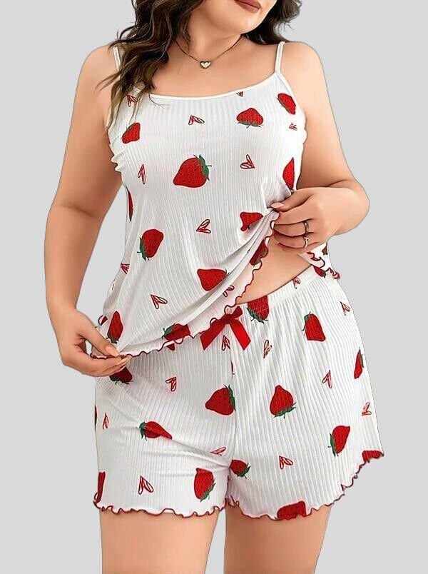 Arias Closet Büyük Beden Çilek Desen Pamuklu Şortlu Pijama Takımı