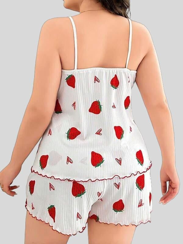 Arias Closet Büyük Beden Çilek Desen Pamuklu Şortlu Pijama Takımı