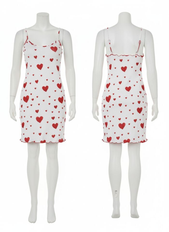 Arias Closet Büyük Beden Kalp Desen Pamuklu İnce Askılı Uzun Gecelik