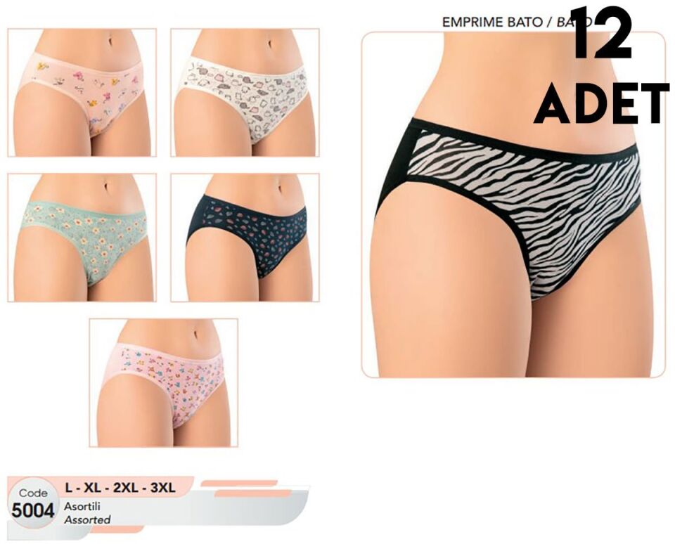 Kota 5004 (M-L-XL-2XL-3XL) Bayan Desenli Bikini 12'li