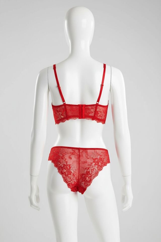 Arias Closet Kırmızı Dantel İşlemeli Sütyen String Takımı