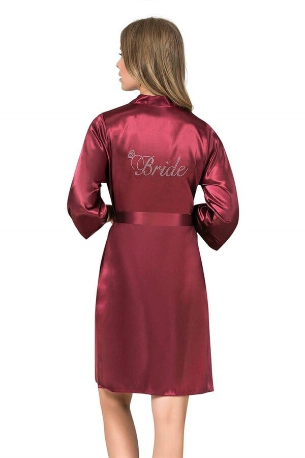 Arias Closet Bordo Kısa Saten Bride Sabahlık