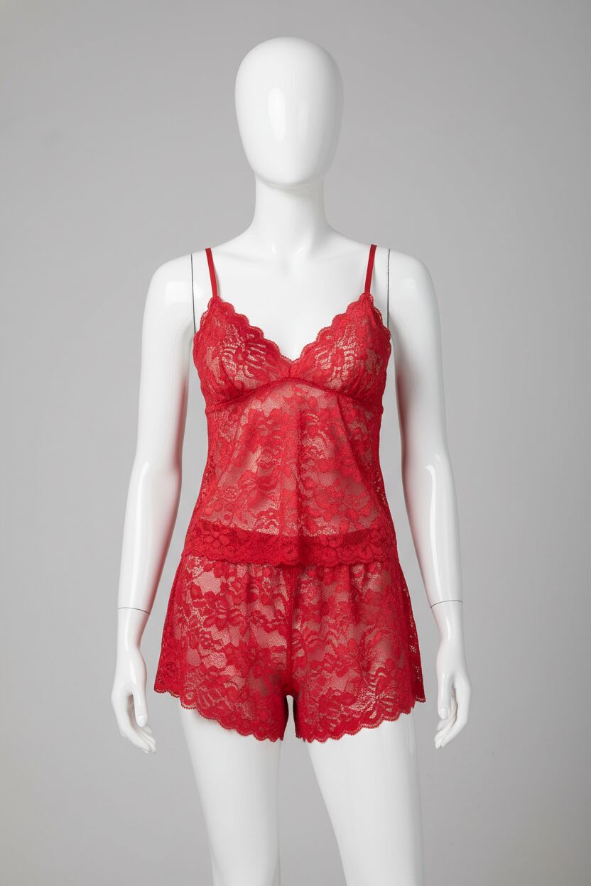 Arias Closet Kırmızı Jakarlı Babydoll Şort Takımı