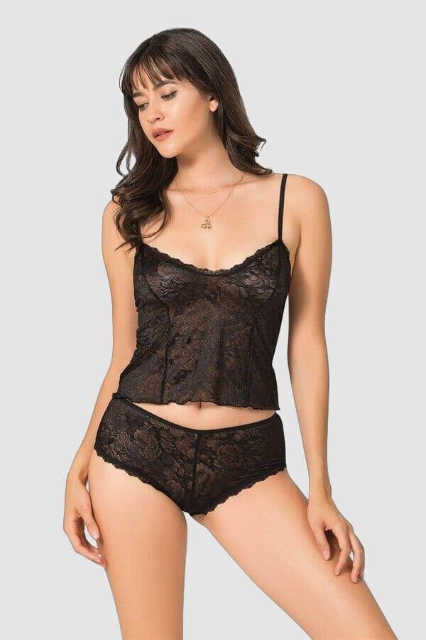 Arias Closet Siyah Jakarlı Babydoll Şort Takımı