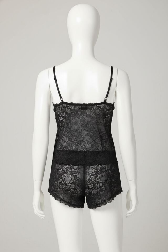 Arias Closet Siyah Jakarlı Babydoll Şort Takımı