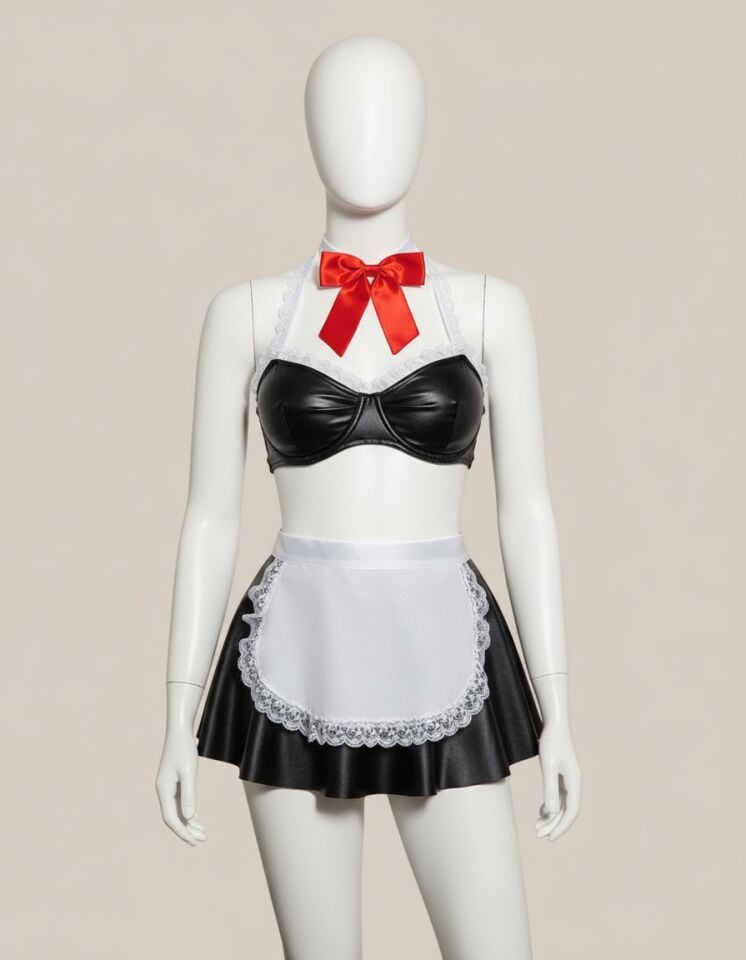 Arias Closet Siyah Sütyenli Fantezi Parlak Deri Hizmetçi Kostümü