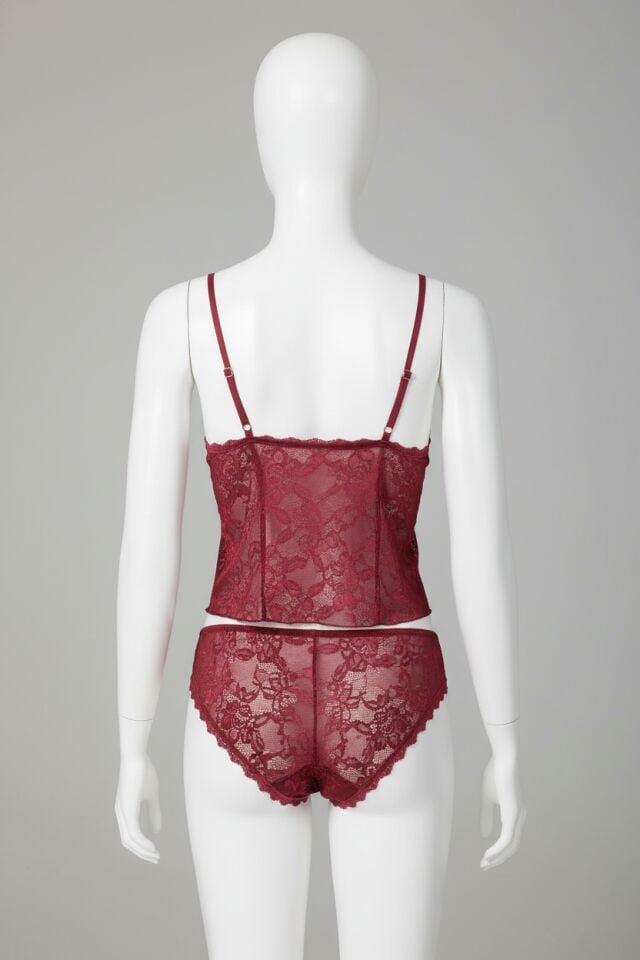 Arias Closet Bordo Jakarlı Babydoll Şort Takımı