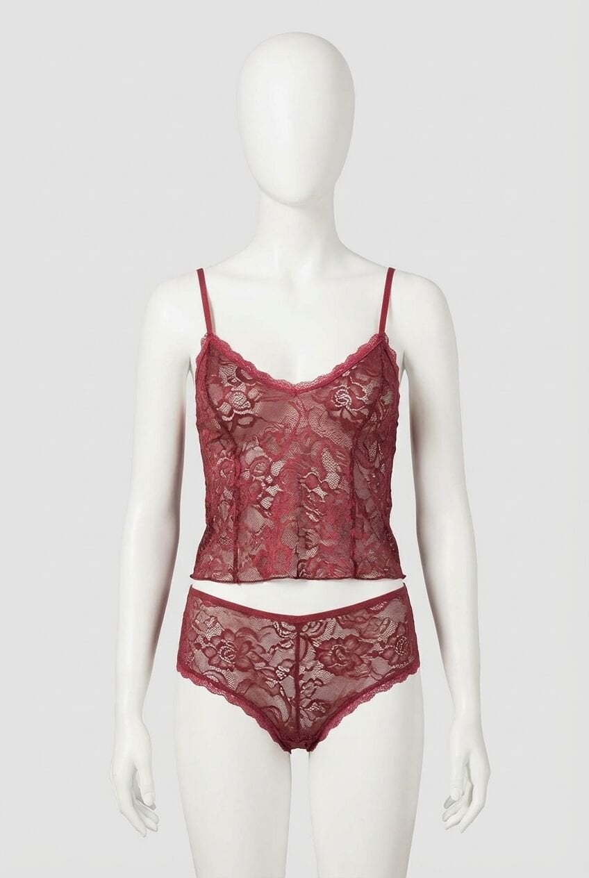 Bordo Jakarlı Babydoll Şort Takımı