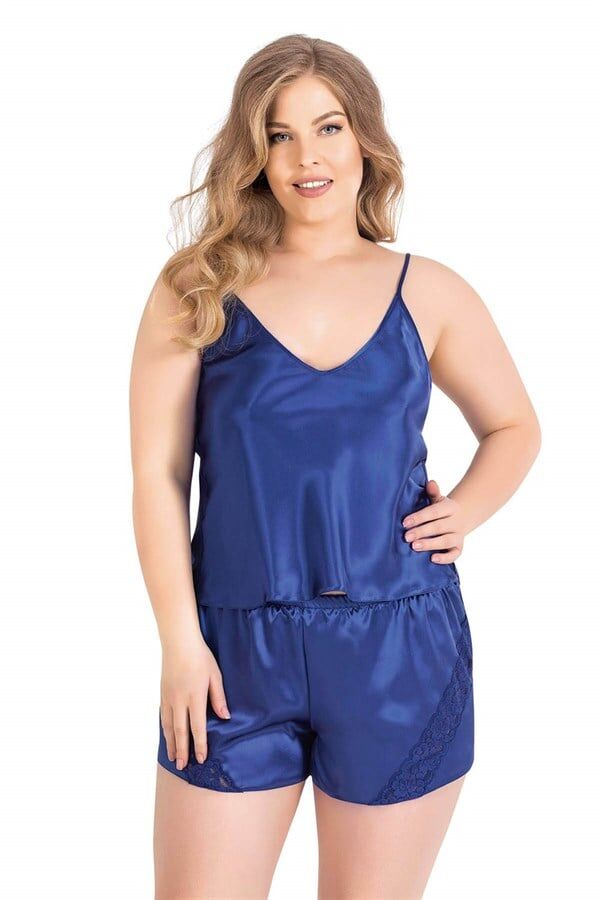 Arias Closet Büyük Beden Saks Saten Babydoll Şort Takımı