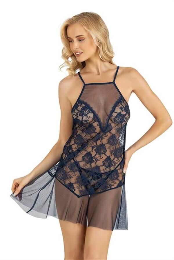 Arias Closet Lacivert Kısa Tül Gecelik 4227