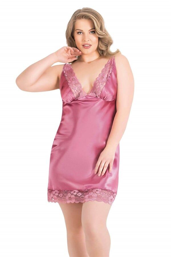 Arias Closet Büyük Beden Gül Kurusu Kısa Saten Gecelik