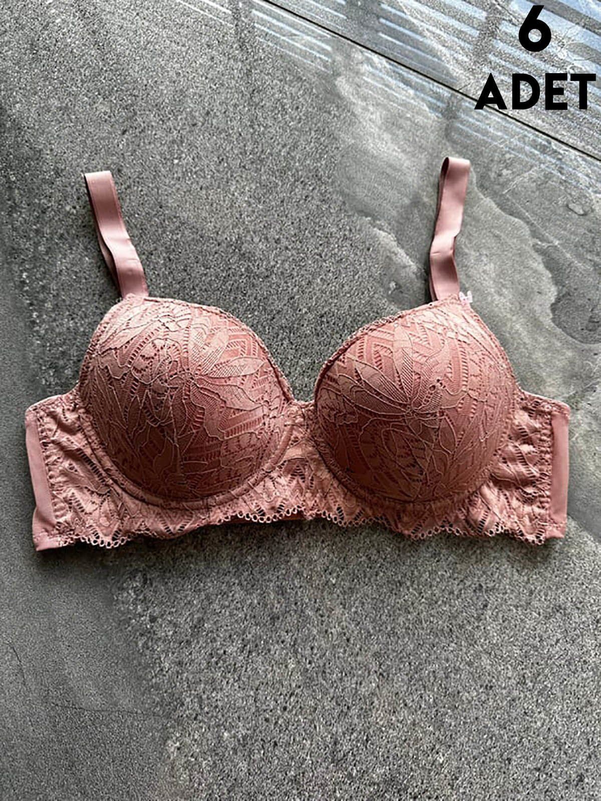 Cansoy 676 Pudra Dantelli C Cup Balenli Desteksiz Bayan Sütyen 6'lı