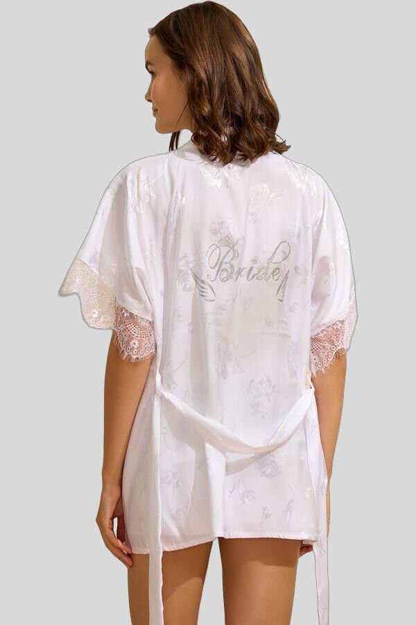 Arias Closet Saten Bride Baskılı Dantelli Sabahlık Balensiz Desteksiz Dolgusuz Bralet Sütyen ve Şort 3'lü Takım