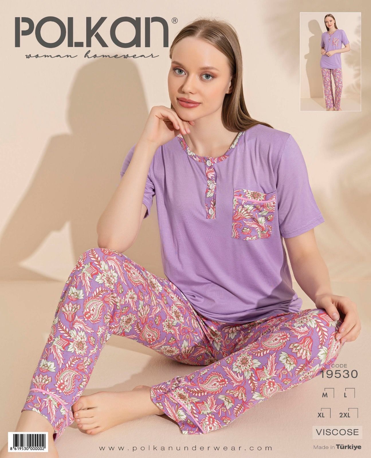 Polkan 19530 Bayan Ring Viskon Kısa Kollu Bayan Pijama Takım Paket İçi 4'lü