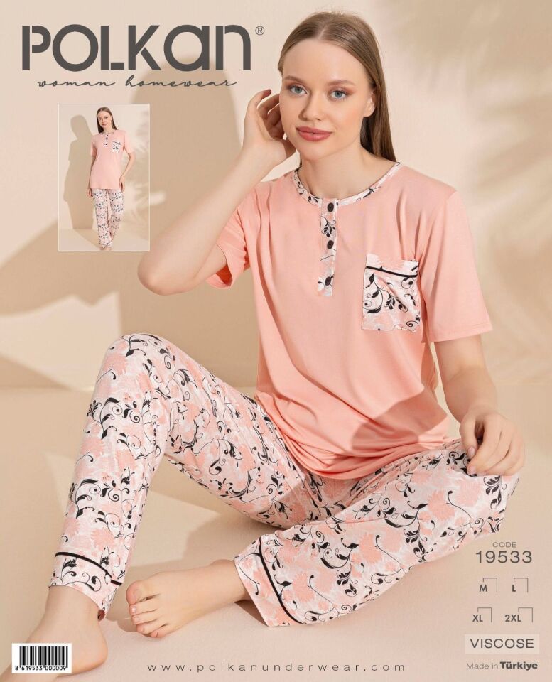 Polkan 19533 Bayan Ring Viskon Kısa Kollu Bayan Pijama Takım Paket İçi 4'lü