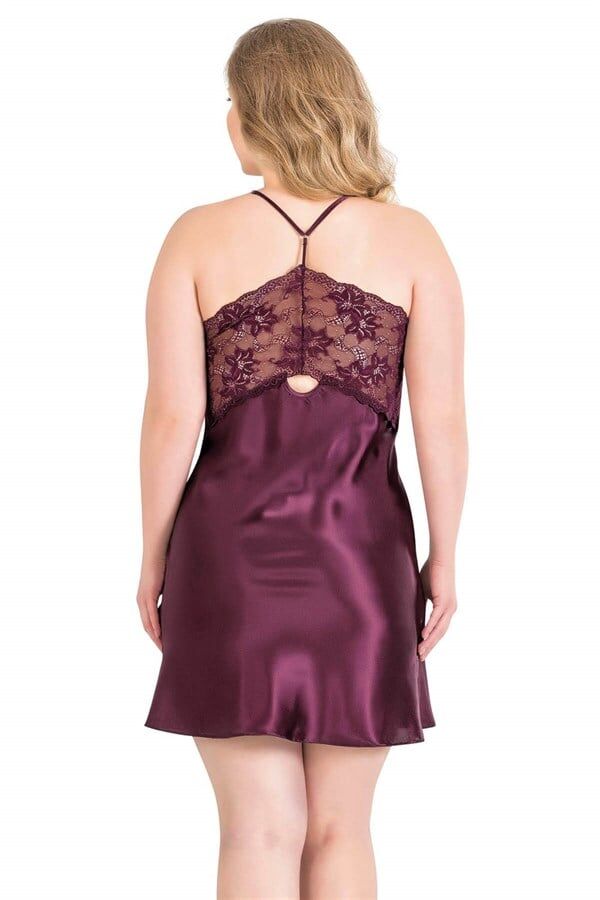 Arias Closet Büyük Beden Mürdüm Kısa Saten Gecelik