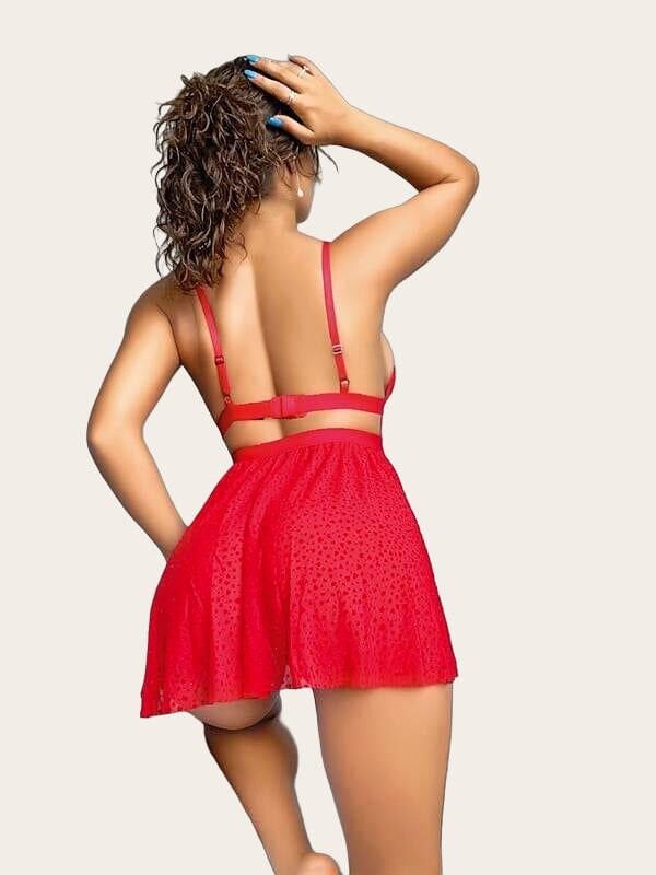 Arias Closet Kırmızı Desenli Mini Etekli Sütyen Takımı