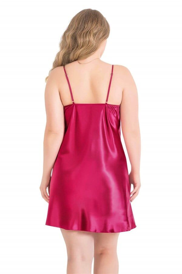 Arias Closet Büyük Beden Vişne Kısa Saten Gecelik