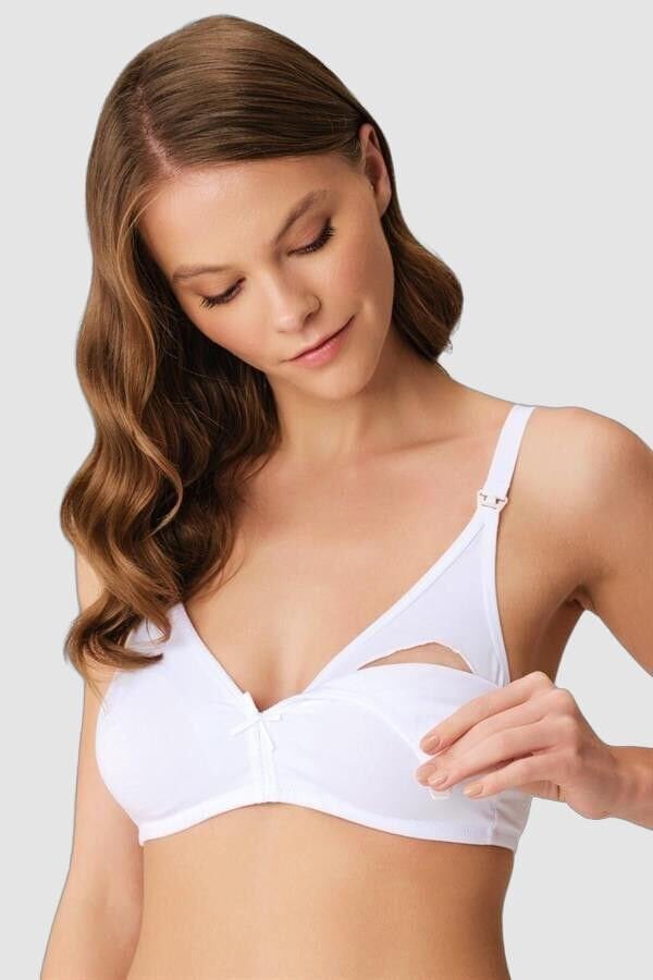 Pamuklu Balensiz Lohusa Önden Açılan Beyaz Emzirme Sütyeni