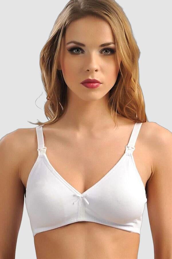 Pamuklu Balensiz Lohusa Önden Açılan Beyaz Emzirme Sütyeni