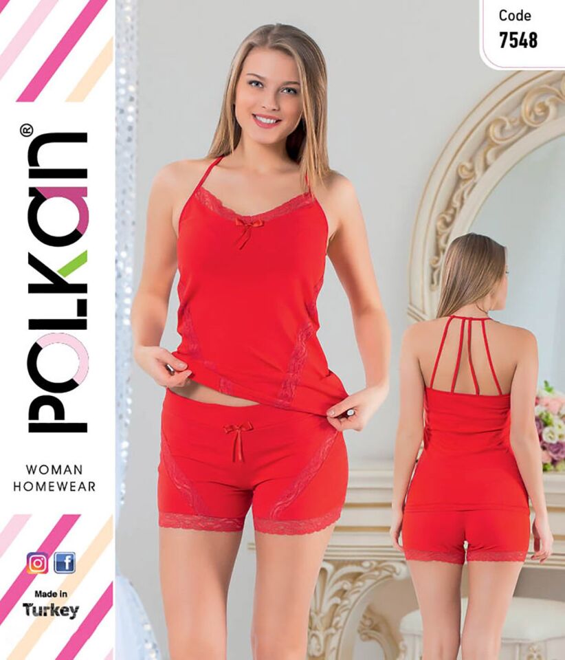 Polkan 7548 Dantelli Bayan Şortlu Takım