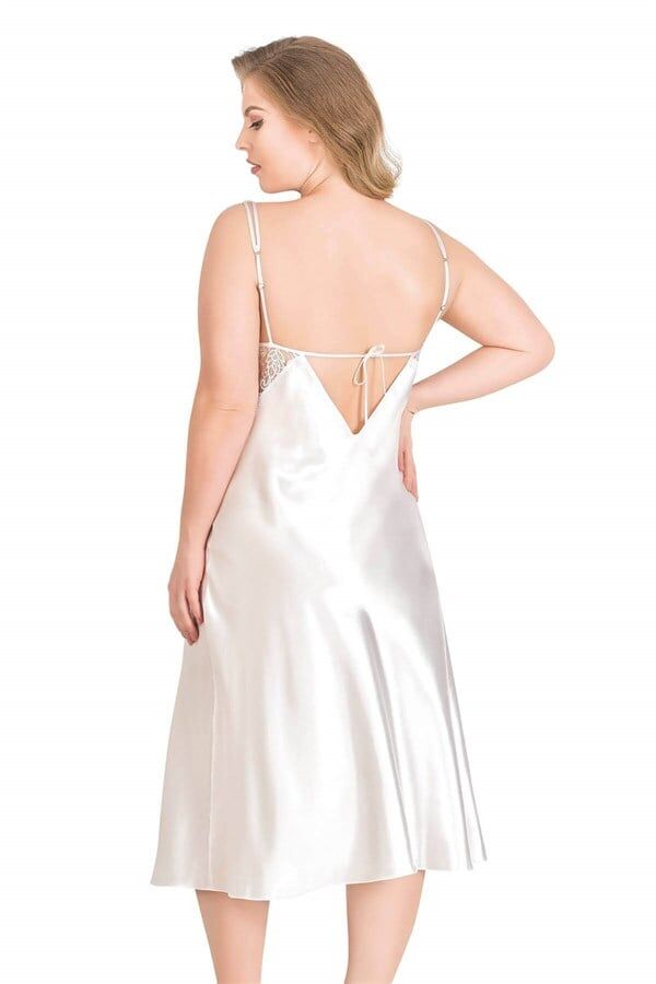 Arias Closet Büyük Beden Ekru Uzun İkili Saten Sabahlık Gecelik Takımı