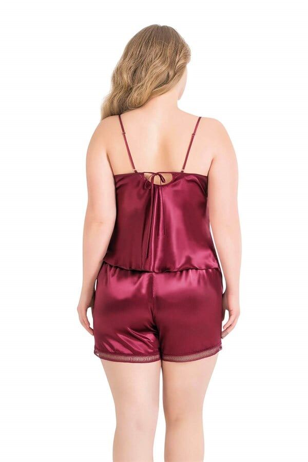 Arias Closet Büyük Beden Bordo Saten Babydoll Şort Takımı