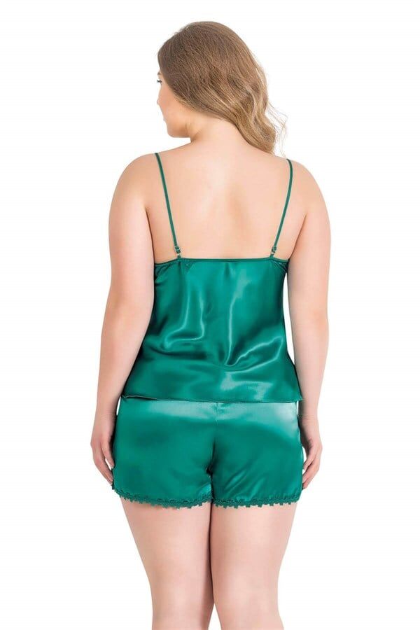 Arias Closet Büyük Beden Zümrüt Saten Babydoll Şort Takımı