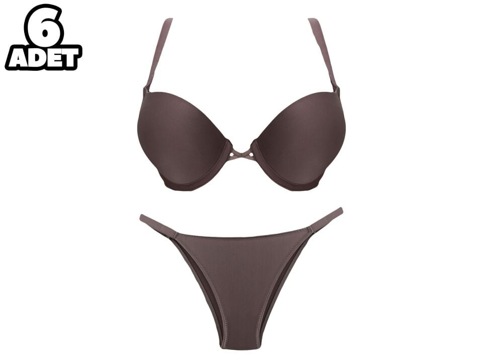 Cansoy 675-Pudra 2X Push Up Balenli Destekli Bayan Sütyen Takım 6'lı