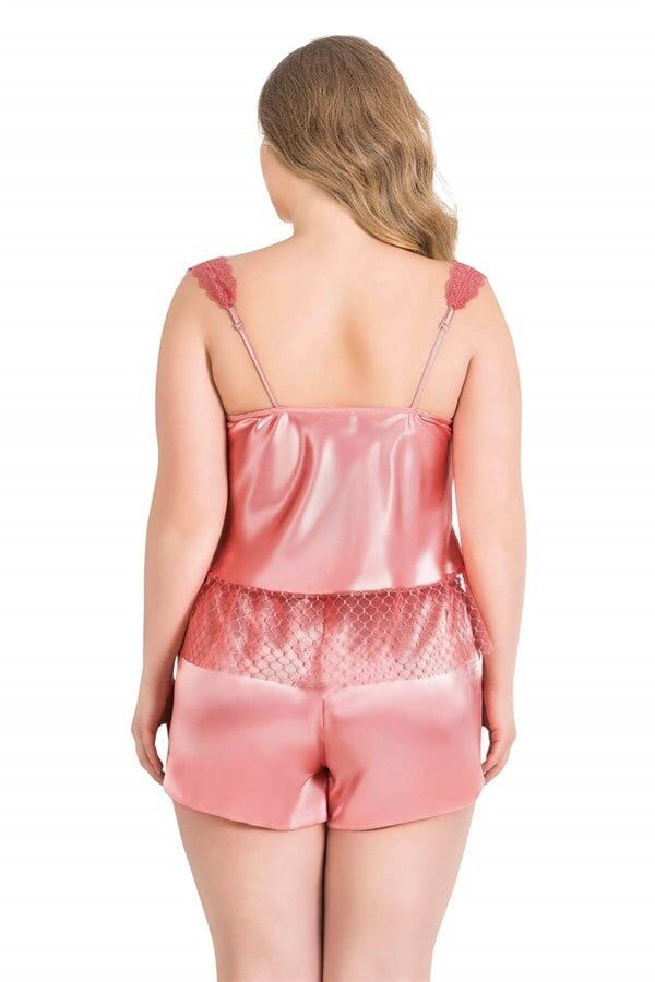 Arias Closet Büyük Beden Mercan Saten Babydoll Şort Takımı