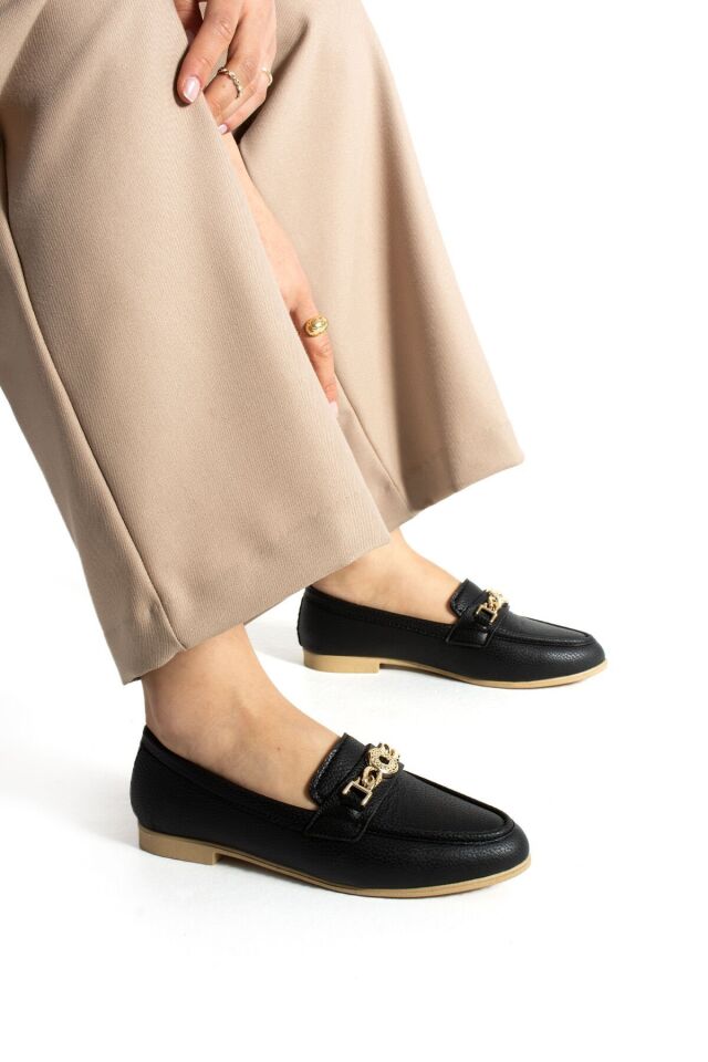 Siyah Tokalı Günlük Babet Hafif Rahat Ayakkabı