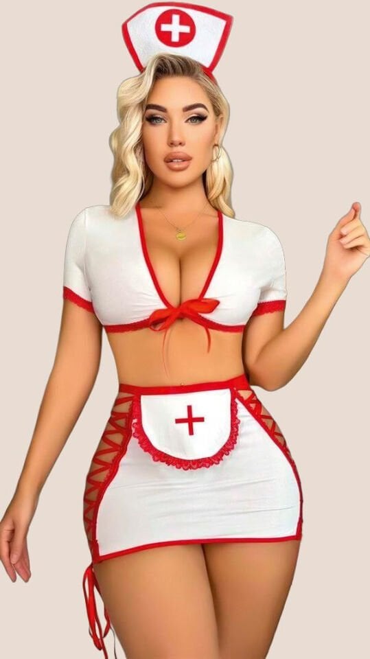 Arias Closet Beyaz Kenarları İp Detaylı Fantezi Hemşire Kostüm