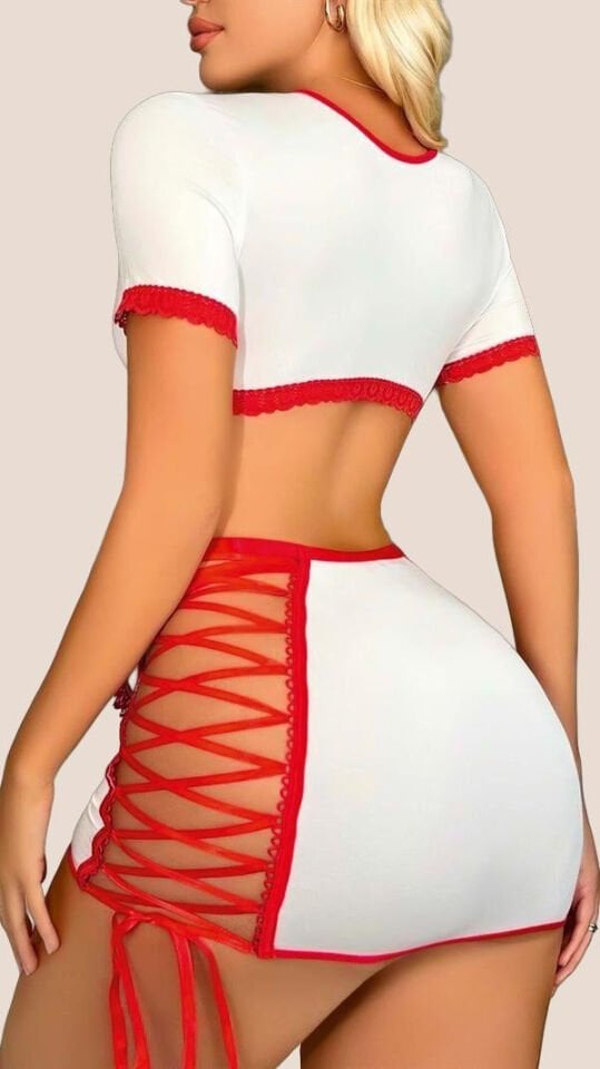 Arias Closet Beyaz Kenarları İp Detaylı Fantezi Hemşire Kostüm