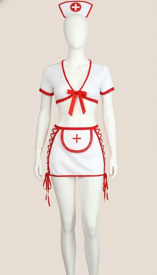 Arias Closet Beyaz Kenarları İp Detaylı Fantezi Hemşire Kostüm
