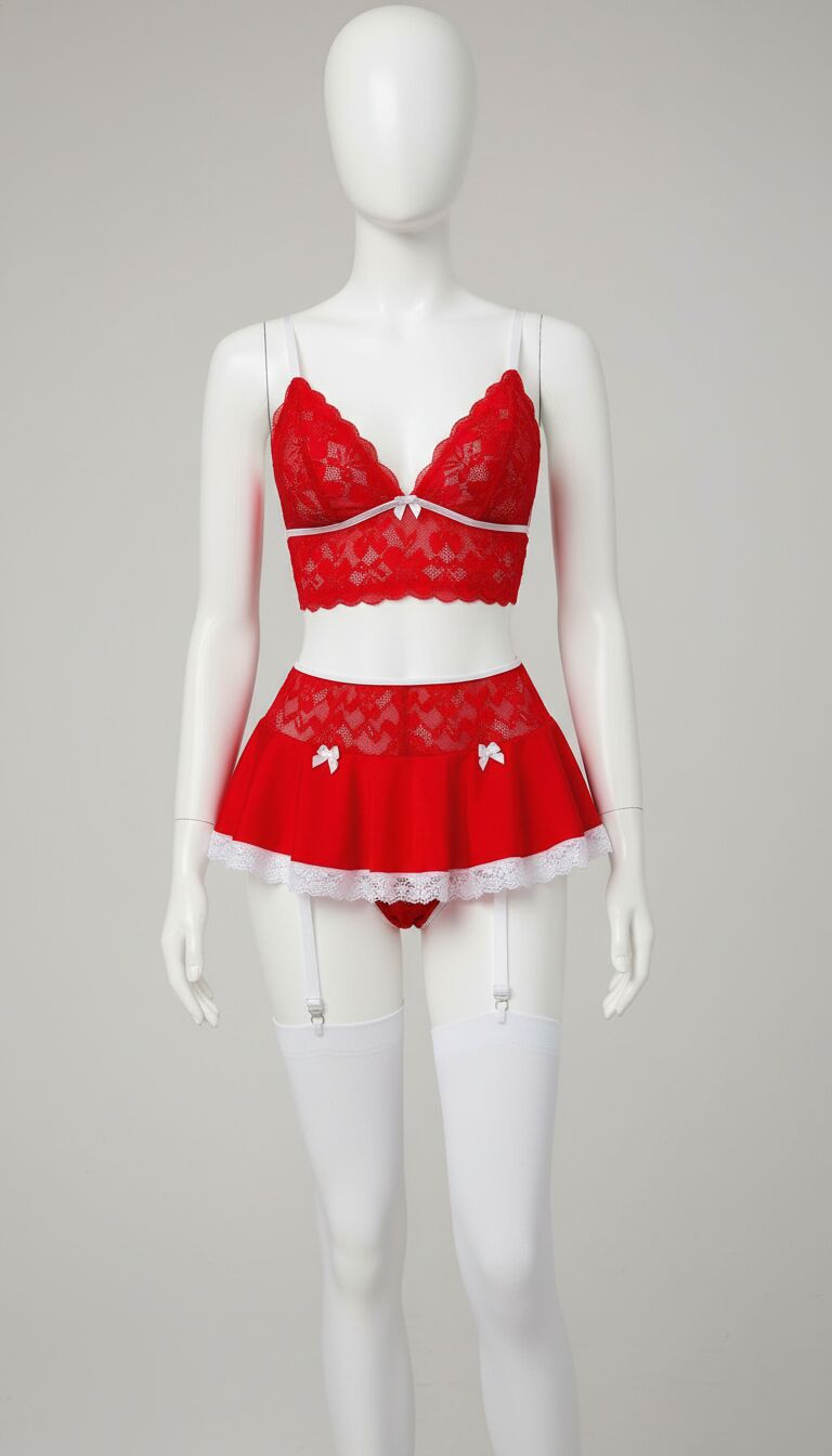 Arias Closet Kırmızı Dantel İşlemeli Büstiyerli Etekli Fantezi Kostüm