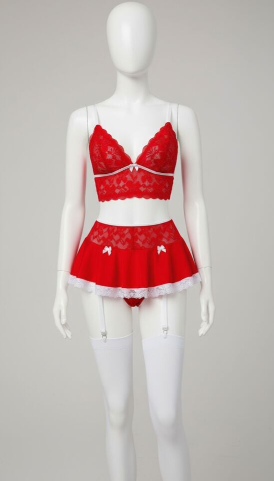 Arias Closet Kırmızı Dantel İşlemeli Büstiyerli Etekli Fantezi Kostüm