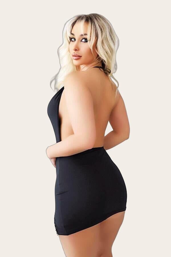 Arias Closet Bacak Kısmı Boncuk Detaylı Siyah Mini Fantezi Gecelik