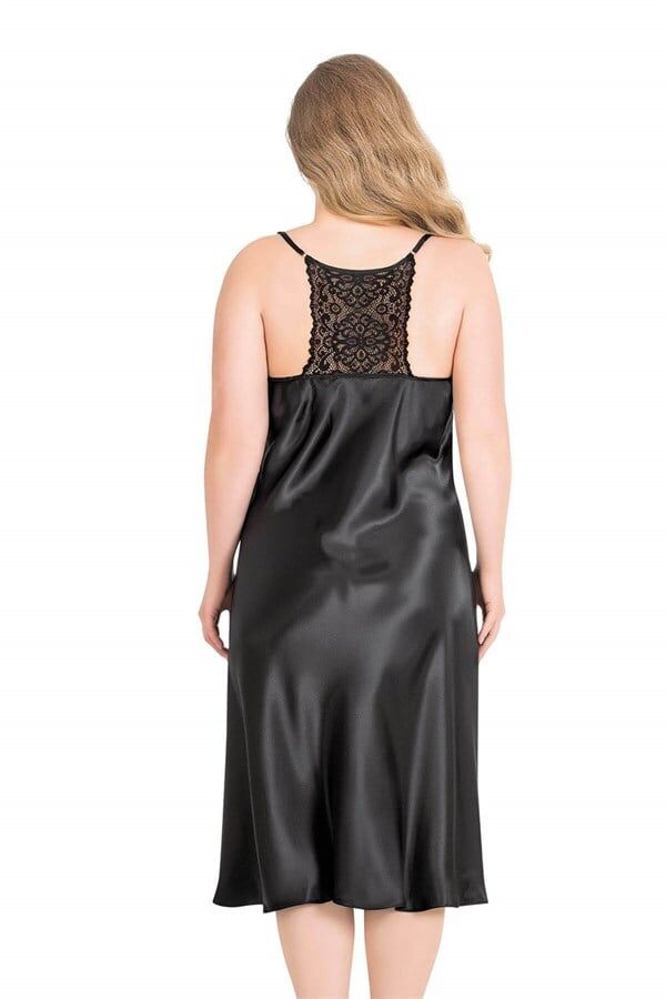 Arias Closet Büyük Beden Siyah Uzun Saten Gecelik