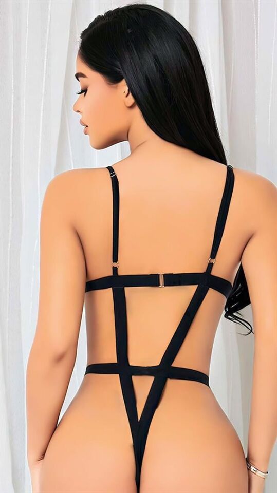 Arias Closet Siyah İp Detaylı Tül Fantezi Body