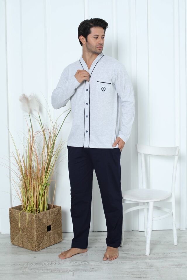 Kapitex 5818 Erkek Uzun Kol Boydan Düğmeli Pijama Takım 4'lü