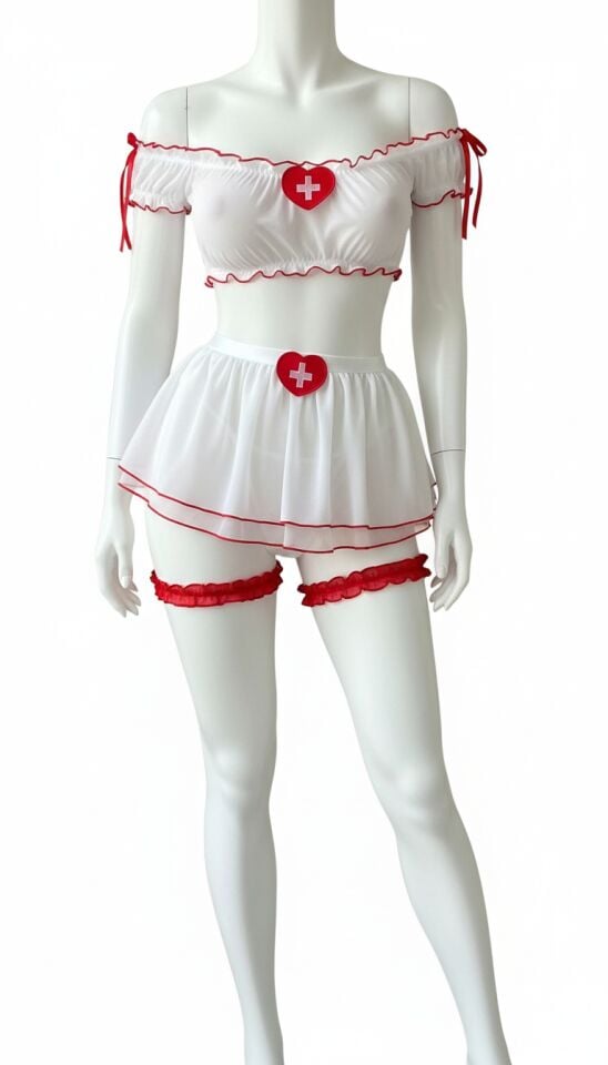 Arias Closet Beyaz Büstiyerli Etekli Fantezi Hemşire Kostümü