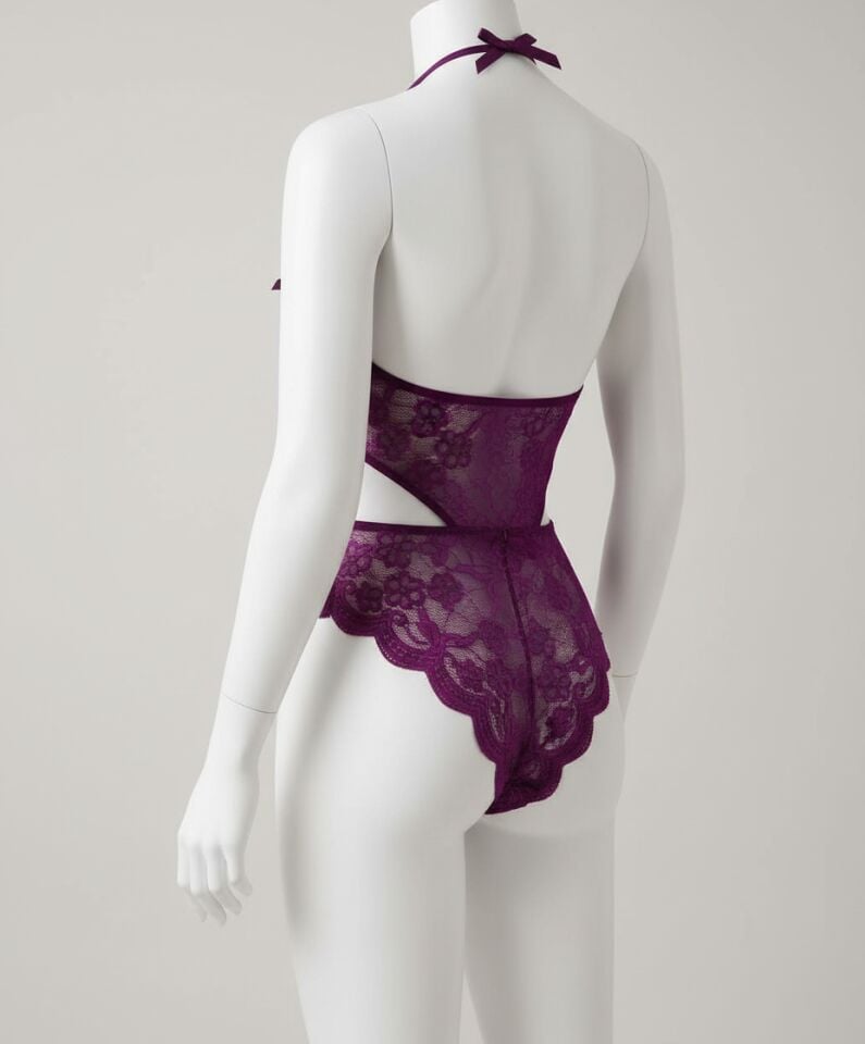 Arias Closet Mor Özel Bölgesi Açık Dantel İşlemeli Fantezi Body