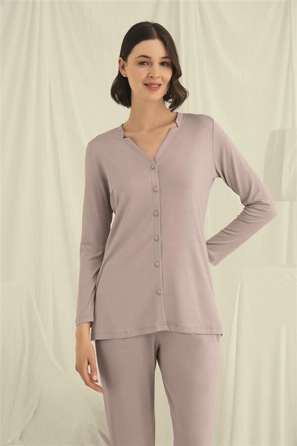 Arias Closet Uzun Kollu Boydan Düğmeli V Yaka Pijama Takımı