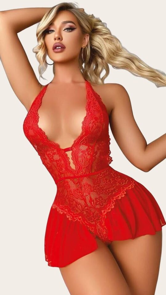 Arias Closet Kırmızı Dantel İşlemeli Fantezi Body