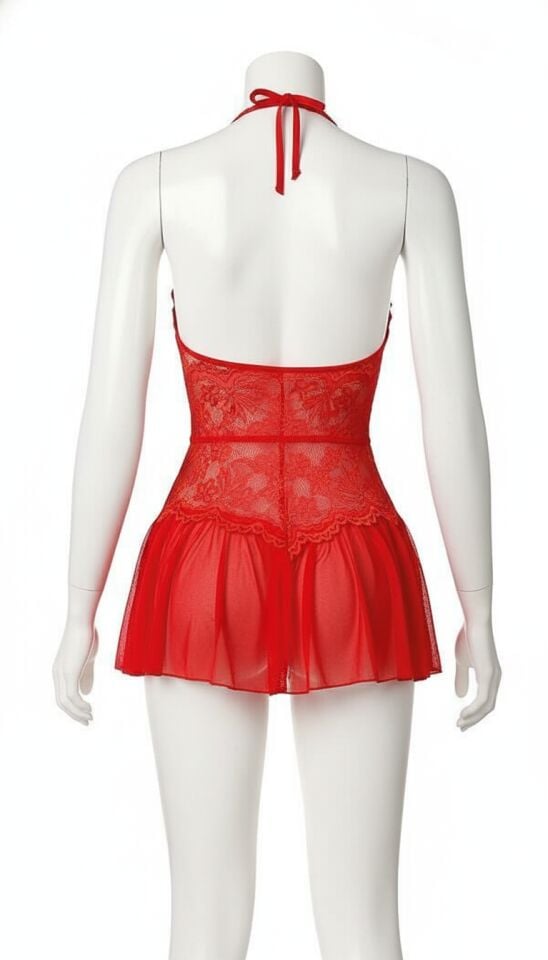 Arias Closet Kırmızı Dantel İşlemeli Fantezi Body