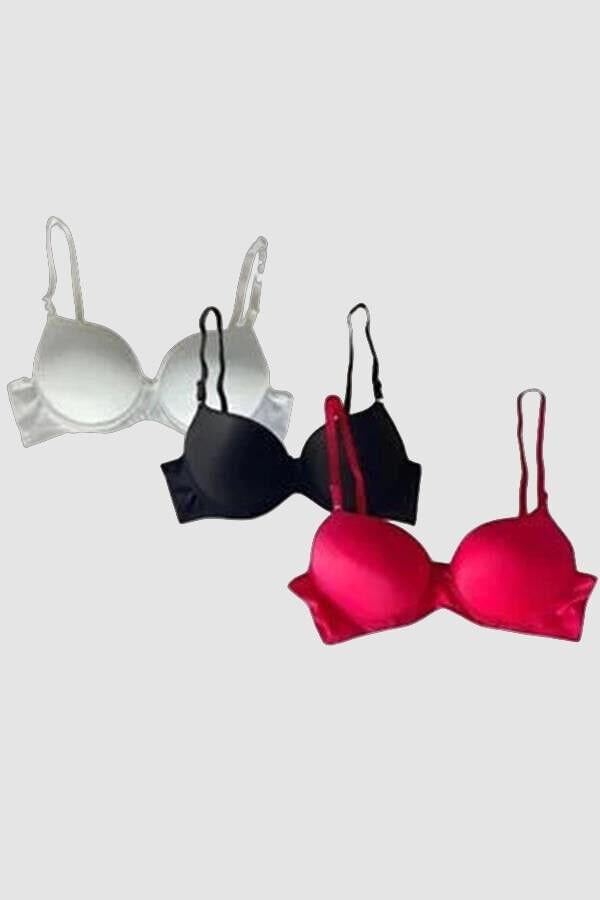 Arias Closet Beyaz-Siyah-Kırmızı 3'lü Mikro Kumaş İçi Boş Balenli Günlük Desteksiz Sütyen