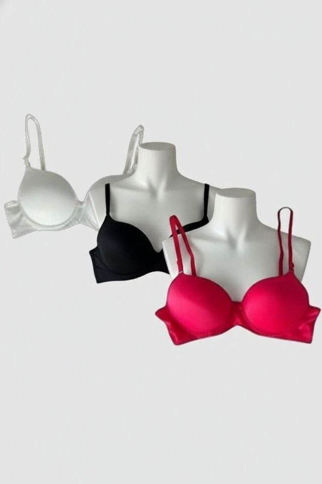 Arias Closet Beyaz-Siyah-Kırmızı 3'lü Mikro Kumaş İçi Boş Balenli Günlük Desteksiz Sütyen
